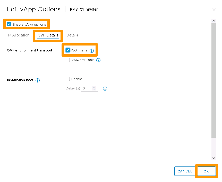 Enable vApp options