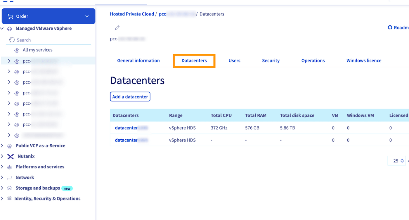 Datacenters page