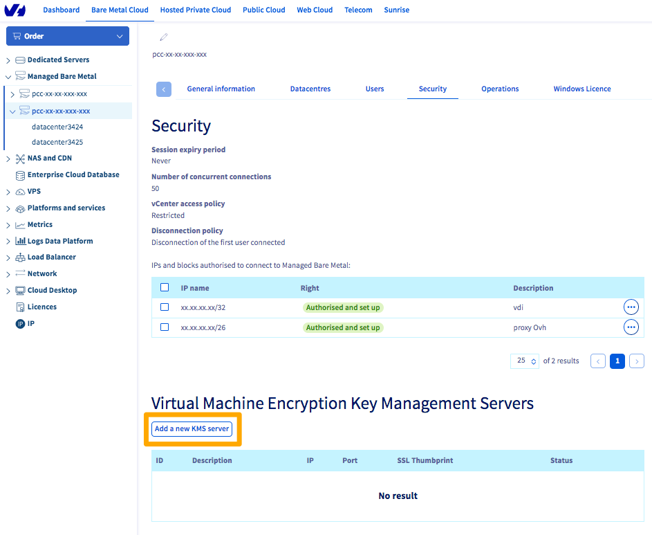 Área de cliente de OVHcloud