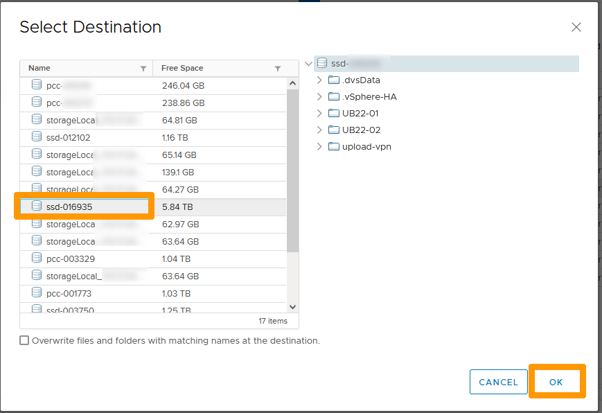 Confirm datastore