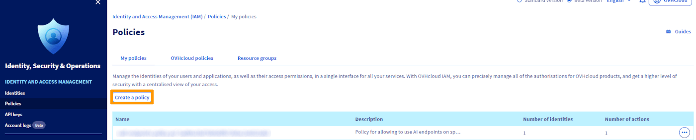 Create policy