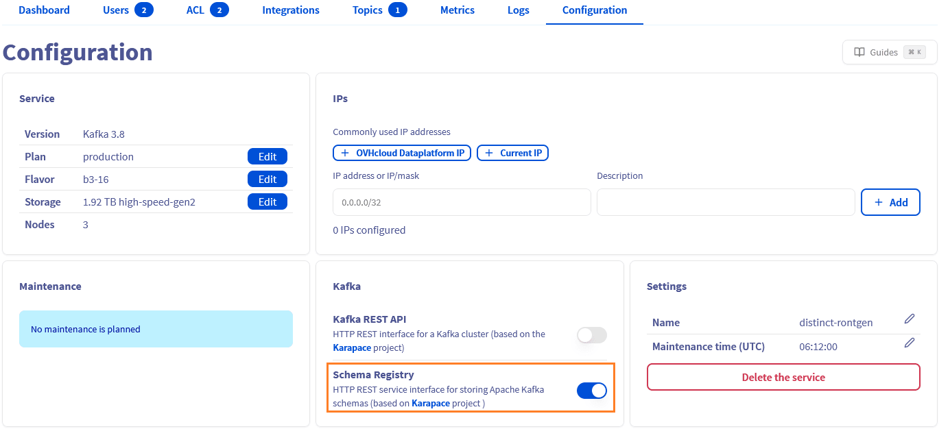 Enable schema registry