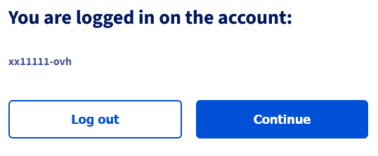 Page OVHcloud indiquant le compte avec lequel vous êtes connecté