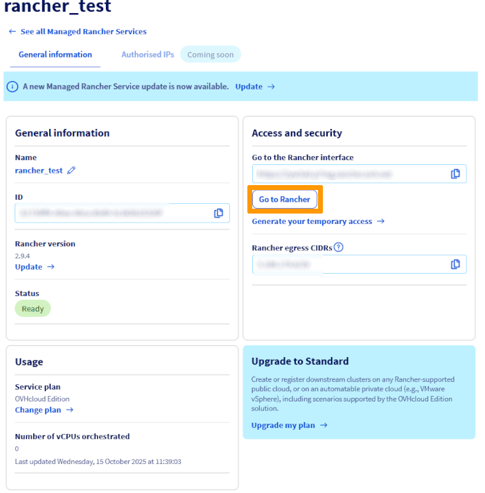 rancher user interface