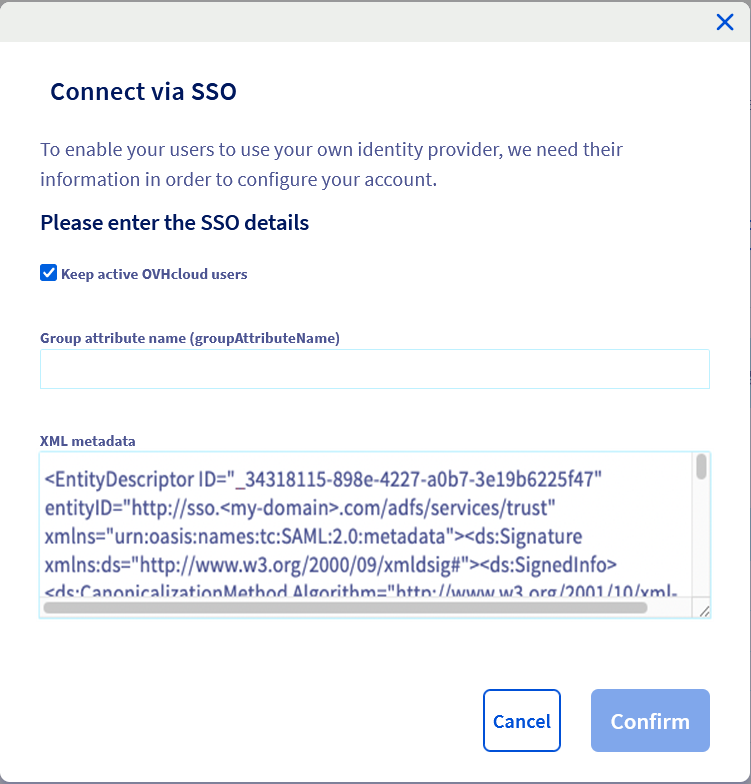 OVHcloud connect SSO step 2
