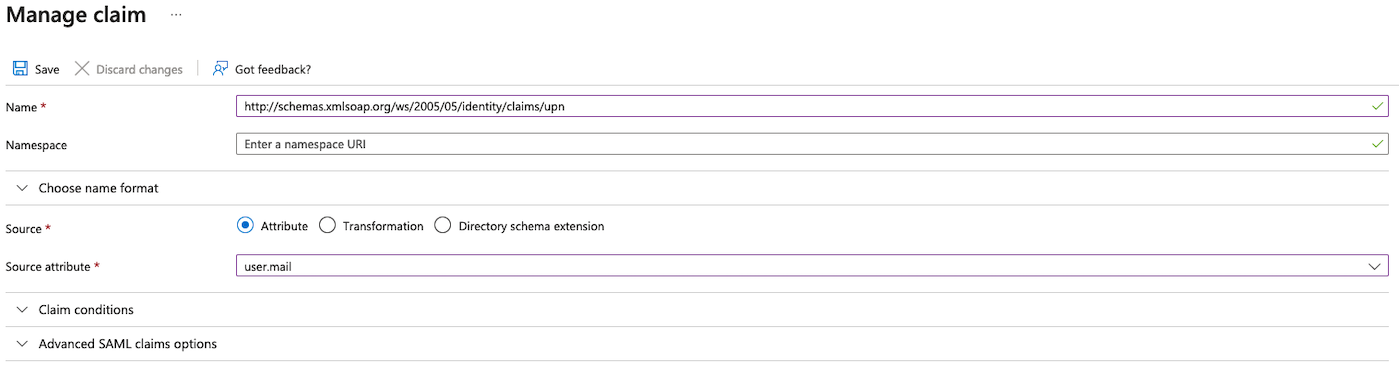 Entra ID SSO UPN-Eintrag