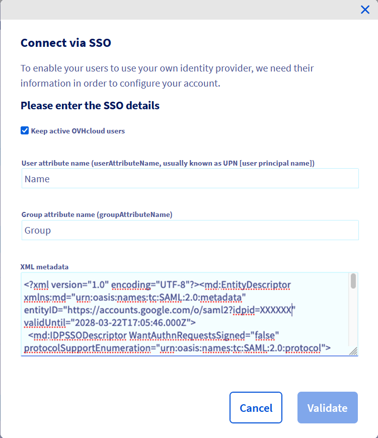 OVHcloud connexion SSO étape 2