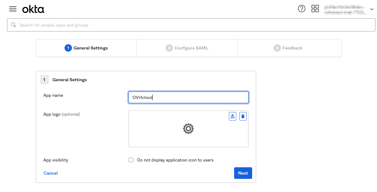 Ajouter une application SAML, étape 3