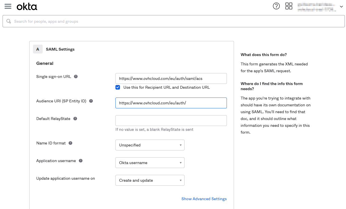 Ajouter une application SAML, étape 4