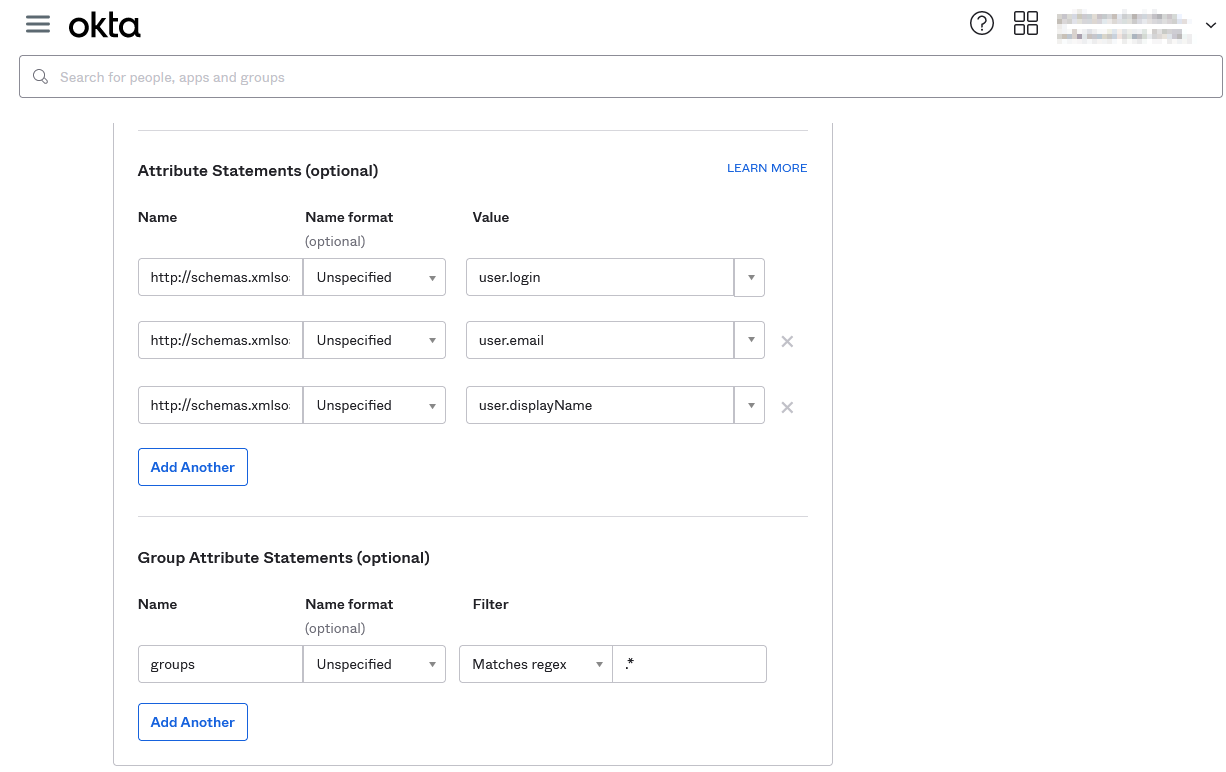 Ajouter une application SAML, étape 5