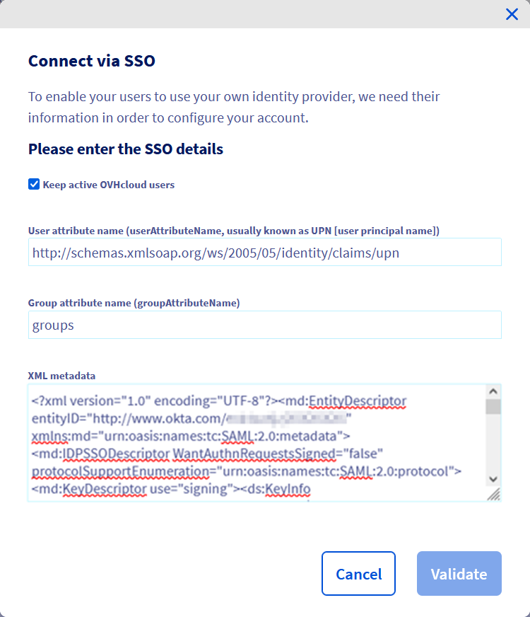 Connexion SSO OVHcloud étape 2