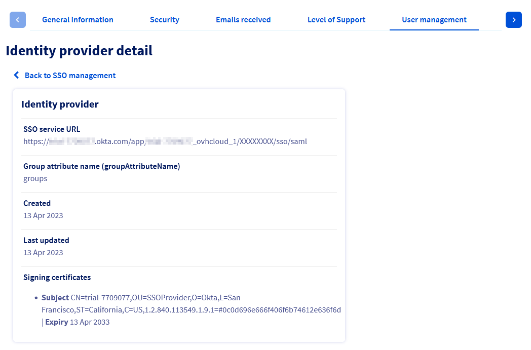 Connexion SSO OVHcloud étape 4