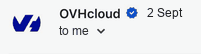 Logo OVHcloud affiché à côté du nom de l'expéditeur