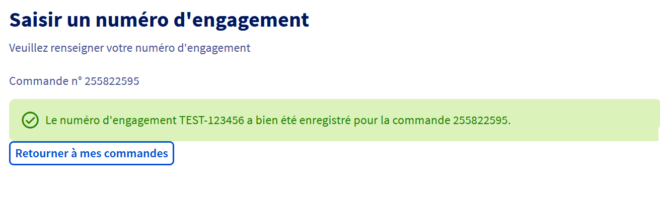 Confirmation de l'enregistrement du numéro d'engagement