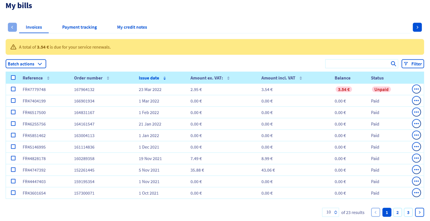 Recapitulativo das faturas