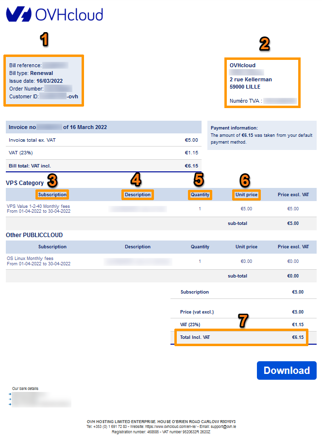 Detalhes de uma fatura