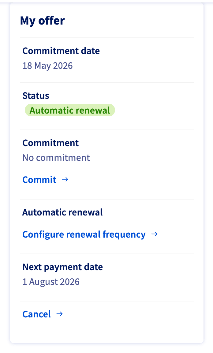Encart Mon offre affichant un service sans engagement