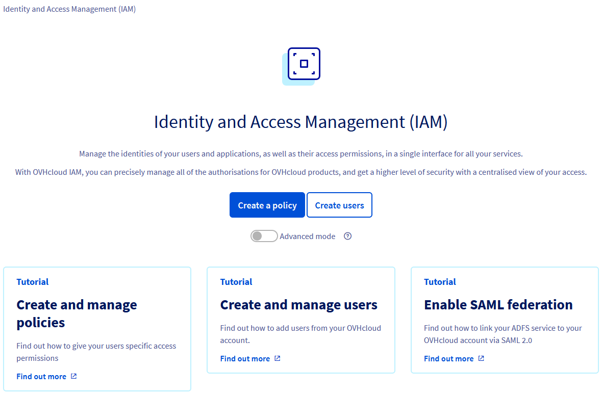 Access to the IAM menu