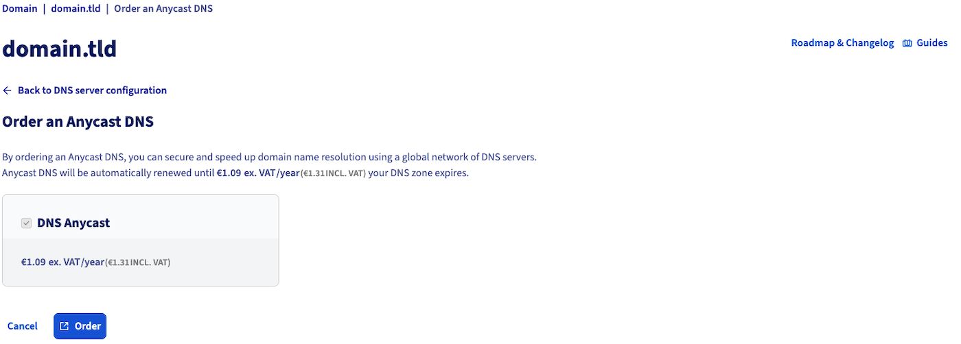 Order Anycast DNS step 2