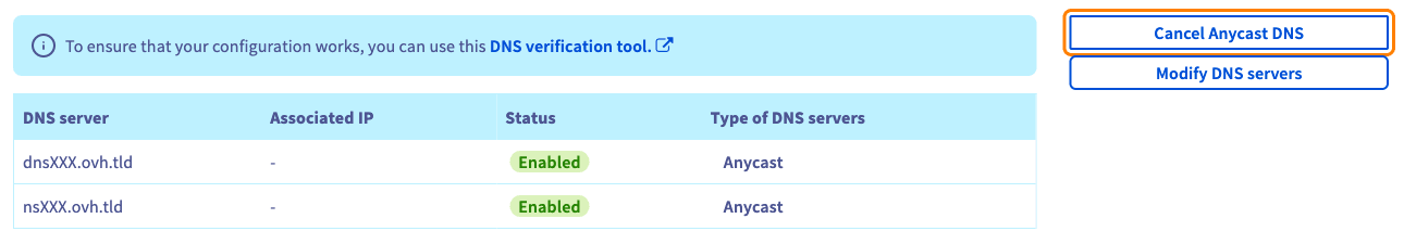 Cancel Anycast DNS button in the DNS servers tab