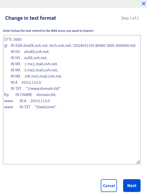 Détail d’une zone DNS