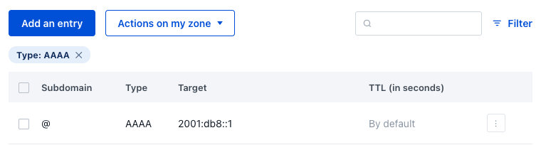 Zona DNS filtrada pelos registos AAAA