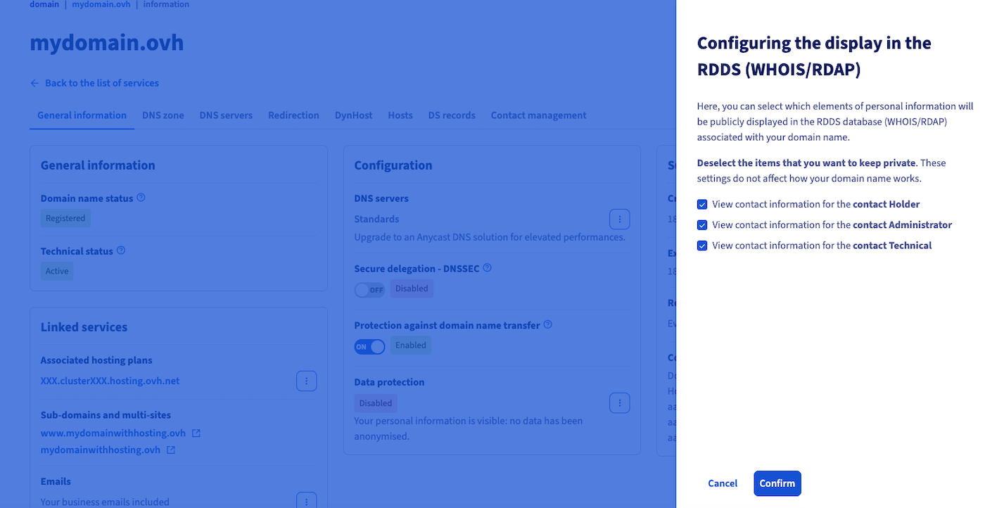 Configure listing in WHOIS