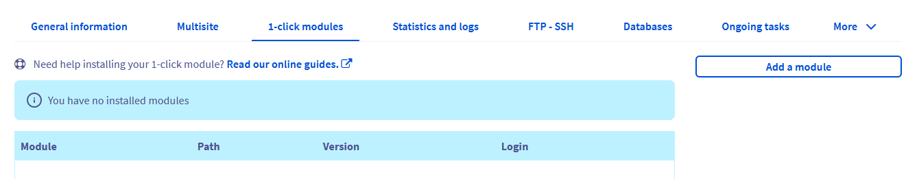 Accès à la section Modules 1 clic