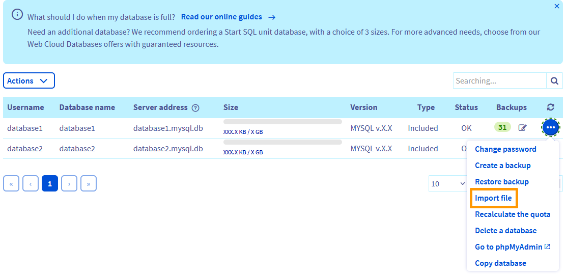 Importazione database