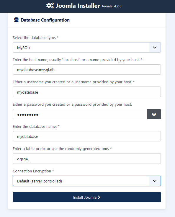 Joomla instalação step 3