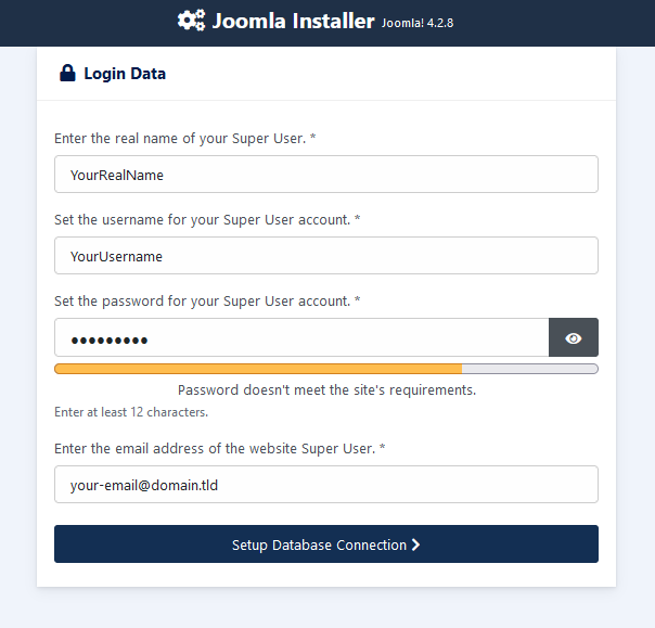 Joomla instalação step 2