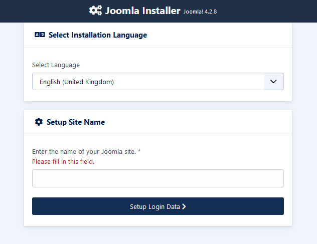 Joomla instalação step 1