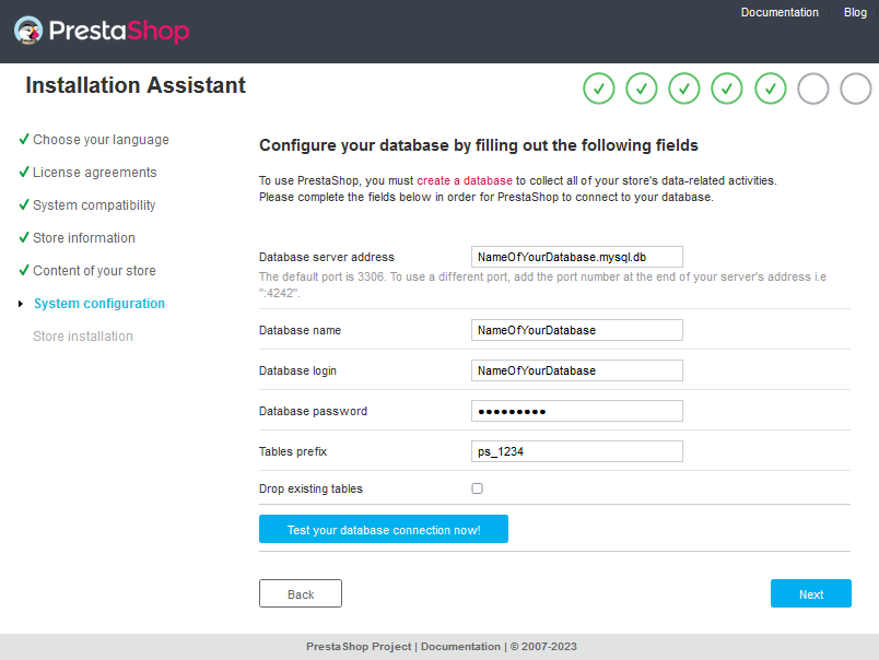 PrestaShop instalação step 6