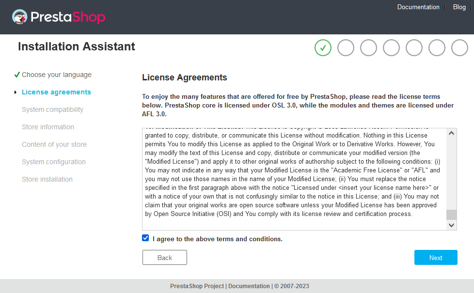 PrestaShop installation step 3