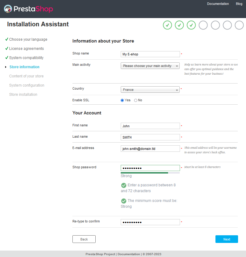 PrestaShop instalação step 4