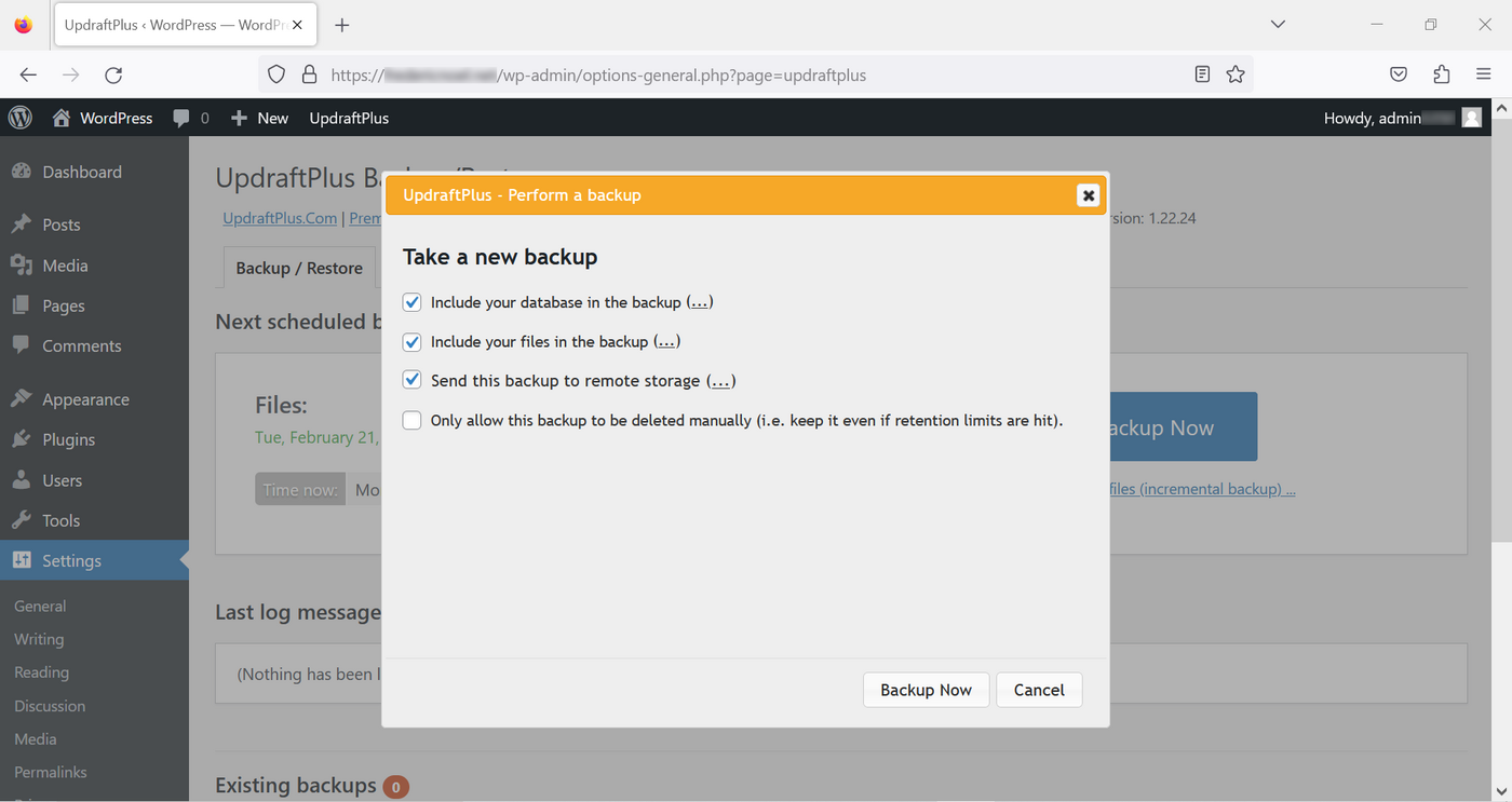 Seite Sicherung/Wiederherstellung
