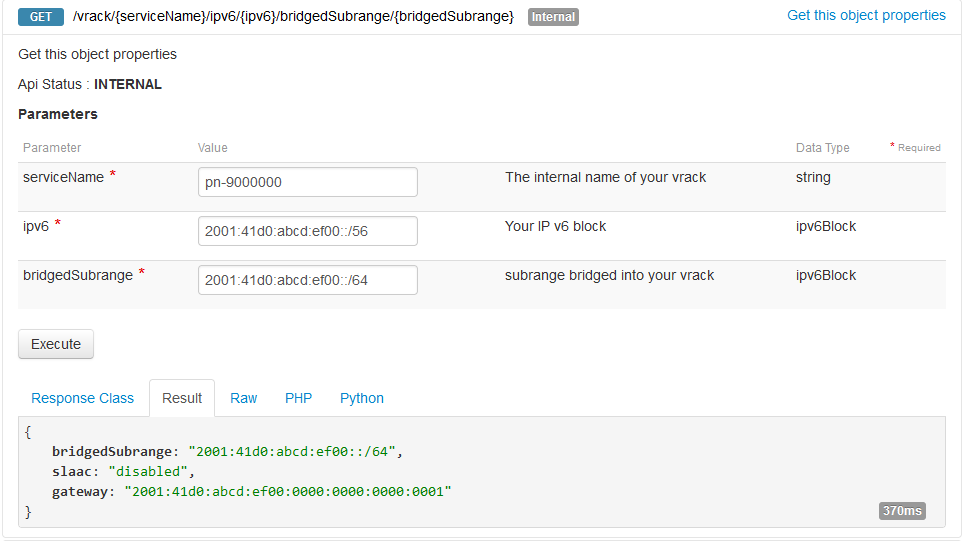 GET subrange bridged into your vRack