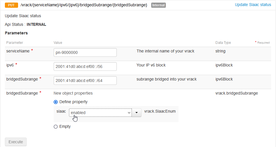 API call POST enable SLAAC