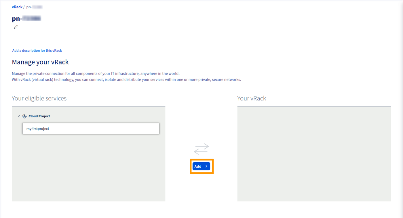 Adicionar um projeto ao vRack