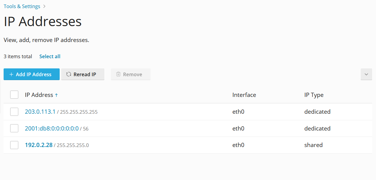 configuration IP actuelle