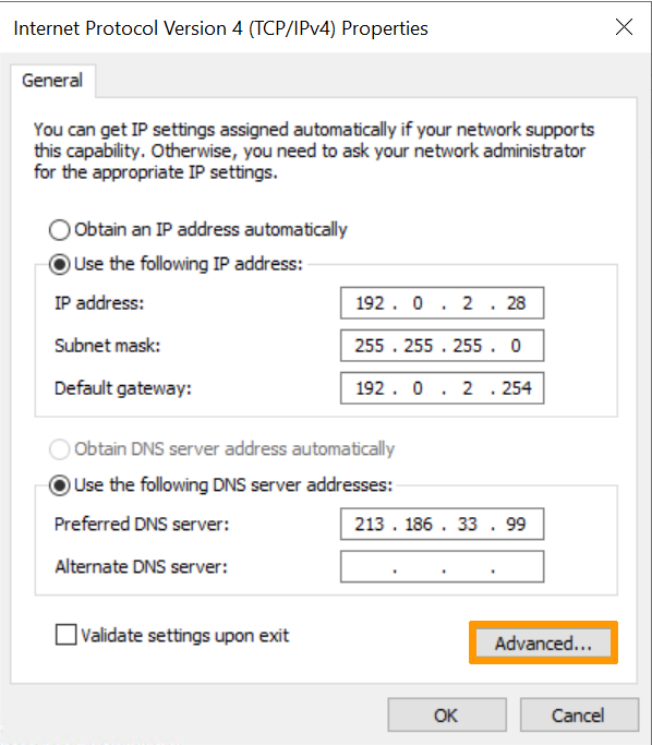 Propriétés Protocole Internet Version 4 (TCP/IPv4)