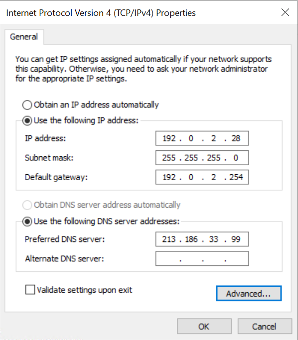 Propriétés Protocole Internet Version 4 (TCP/IPv4)