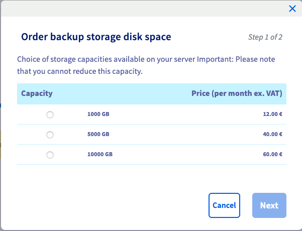 Zamawianie dodatkowej przestrzeni dyskowej