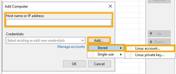 Add computer - host name or IP address