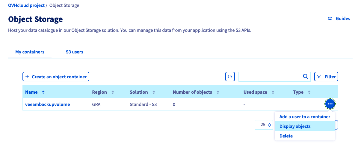 Object storage - display objects