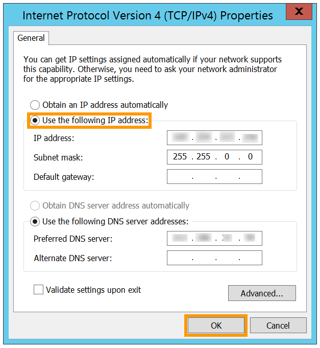 Usar la siguiente dirección IP