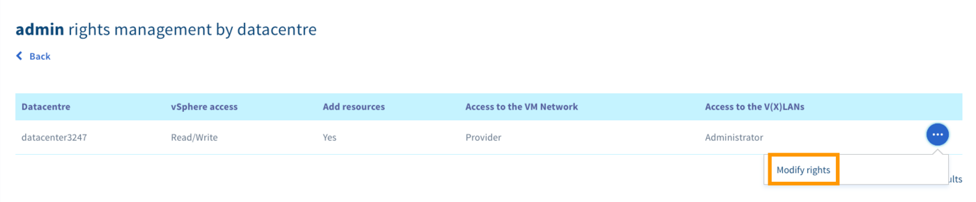 Die Rechte für jedes Rechenzentrum anzeigen / ändern