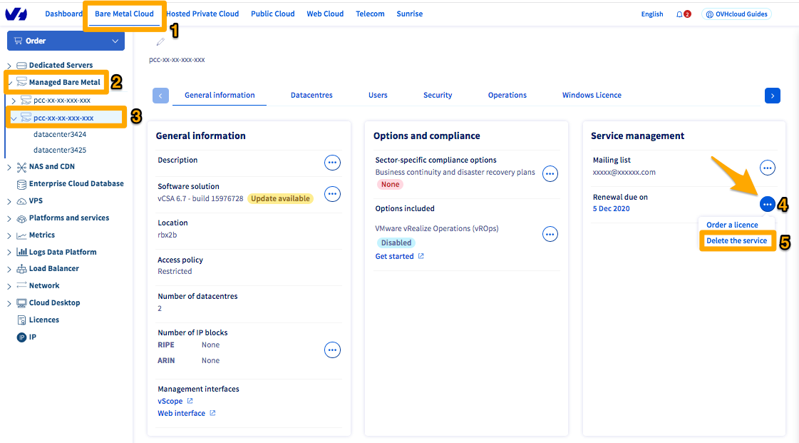 zakończenie usługi w Panelu klienta