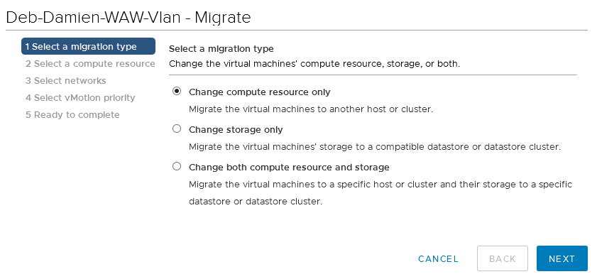 Wahl des vMotion-Typs