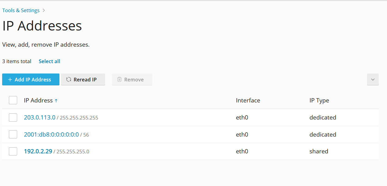 configurazione IP attuale